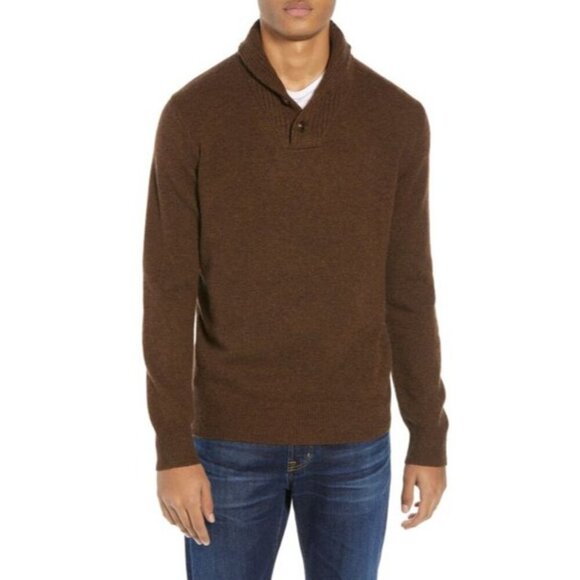 J.CREW Lambswool Pullover Knitted Shawl Collar Sweater In Brown  Size Large - Picture 1 of 8